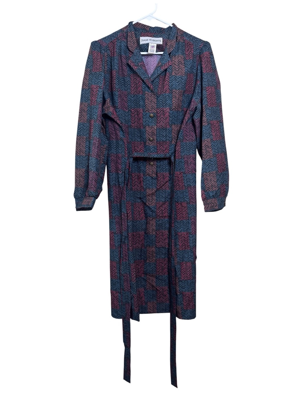 Vintage 1980s Diane Roberts Geometric Herringbone Pattern MIDI Dress